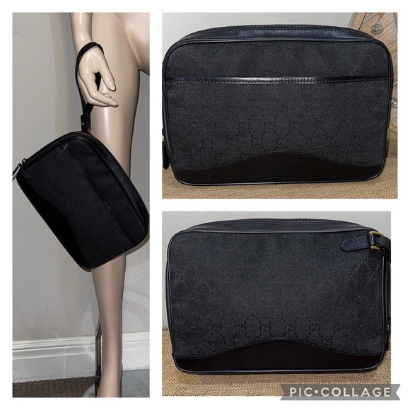 RARE Gucci Black GG Monogram Clutch Wristlet